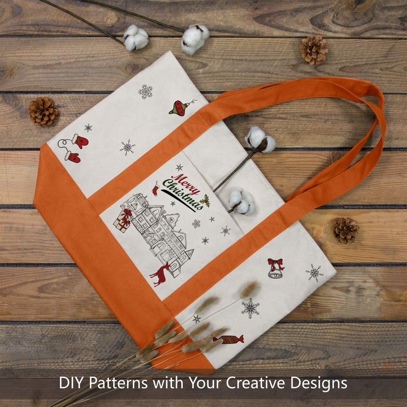 TOPDesign 1-Pack Canvas Tote Bag with an External Pocket, Reusable Grocery Shopping Bag, Top Zipper Closure, Daily Essentials (Orange/Natural) - Image 3